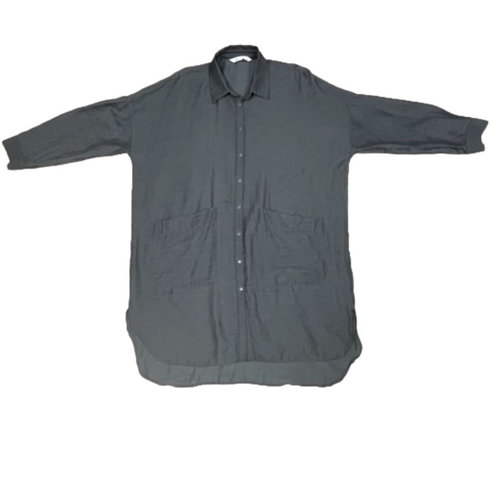 Zara Women's Shirt Dress High-Low 3/4 Sleeve Slate Buttons Pockets Gray Size M